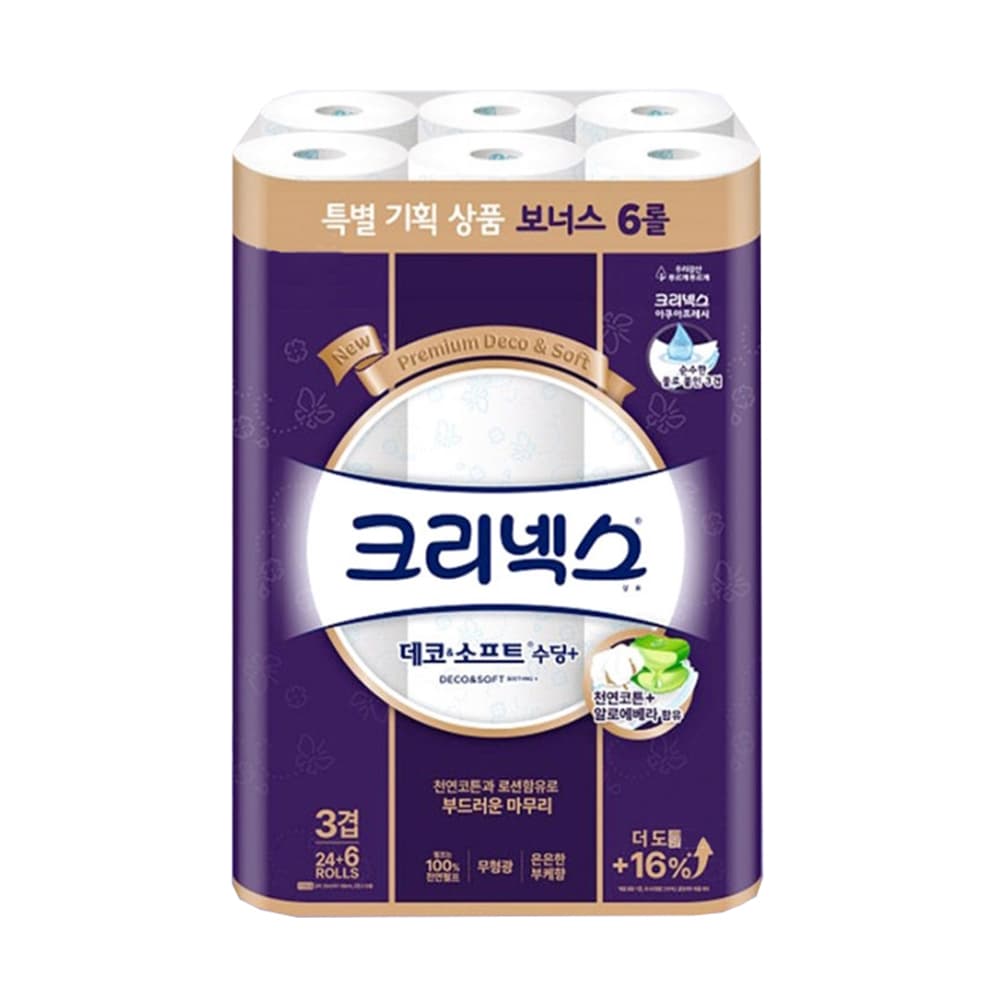디엔마켓 크리넥스 데코앤소프트 수딩플러스 화장지 3겹, 30롤, 1팩