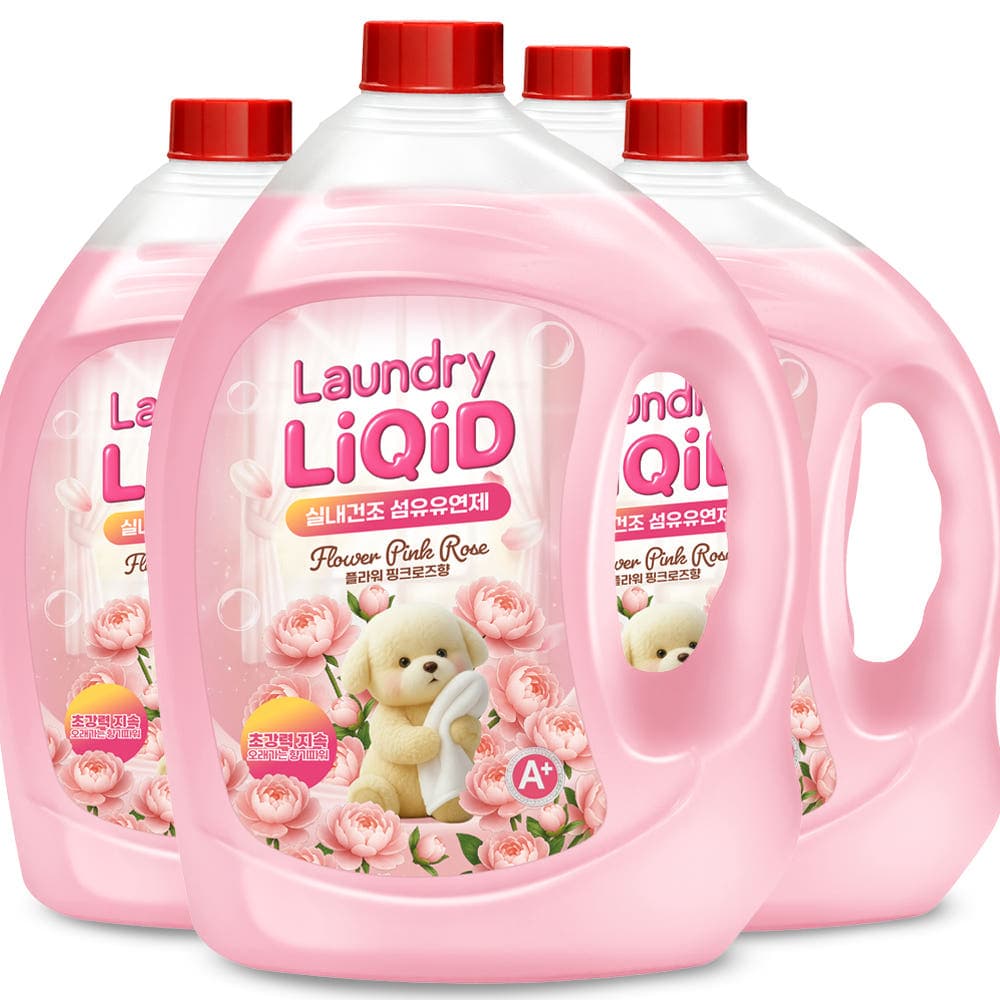 (주) 세탁세제 리퀴드 핑크로즈 섬유유연제, 2.5L, 4개