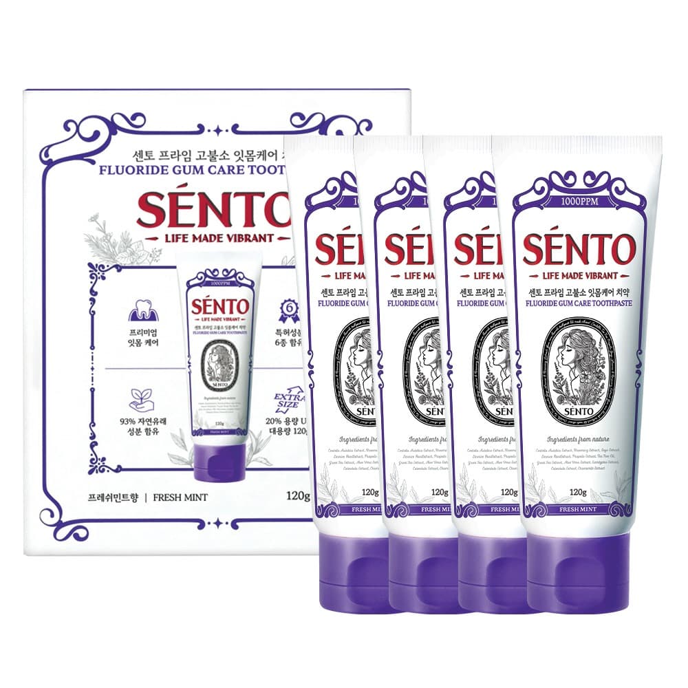 주식회사 파빗 센토 프라임 고불소 잇몸케어 치약 프레쉬민트, 120g, 4개