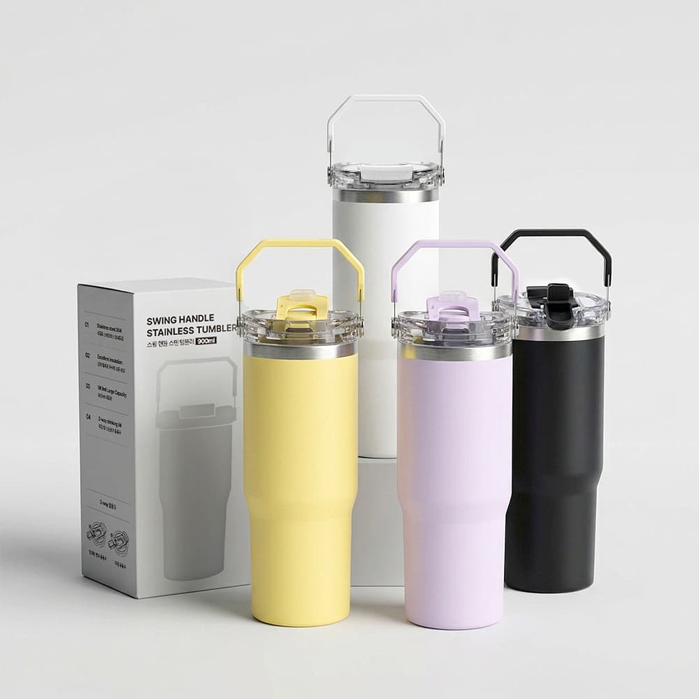 가쯔 가쯔 스윙 핸들 스텐 텀블러, 화이트, 900ml, 1개