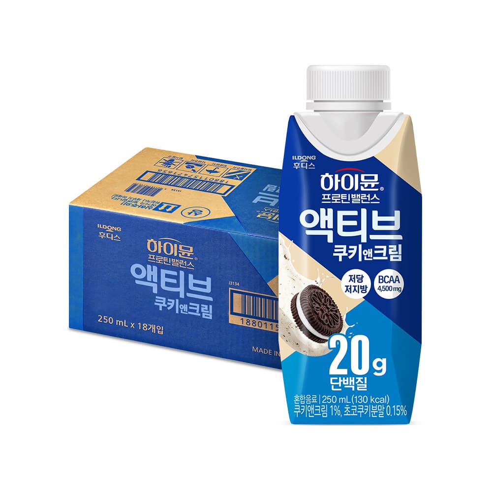 일동후디스 (주) miBaby 일동후디스 하이뮨 프로틴 밸런스 액티브 쿠키앤크림, 250ml, 18개