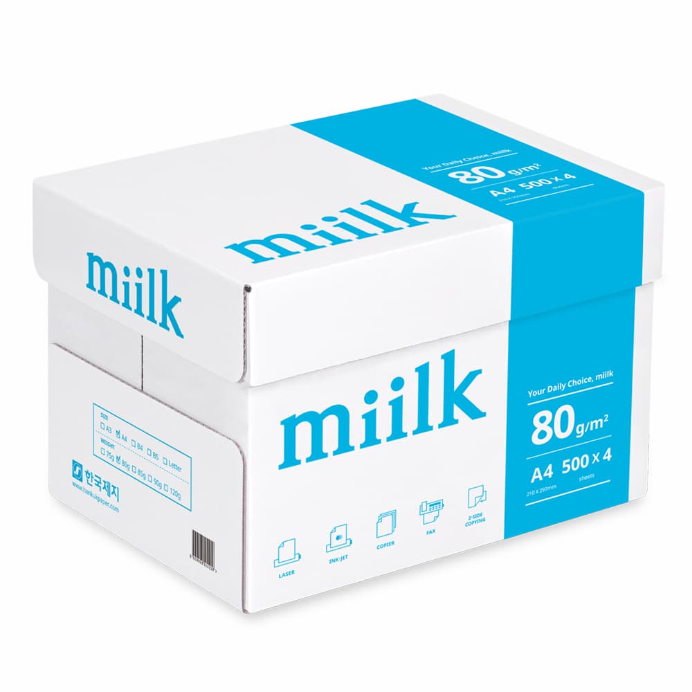 주식회사 정우엠알오 한국제지 밀크 A4 복사용지 , 80g, 2000매, 1박스