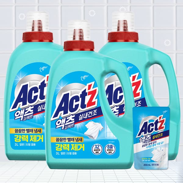 샵피온 (주) 피죤 액츠 실내건조 세탁세제, 일반드럼겸용, 3L, 3개