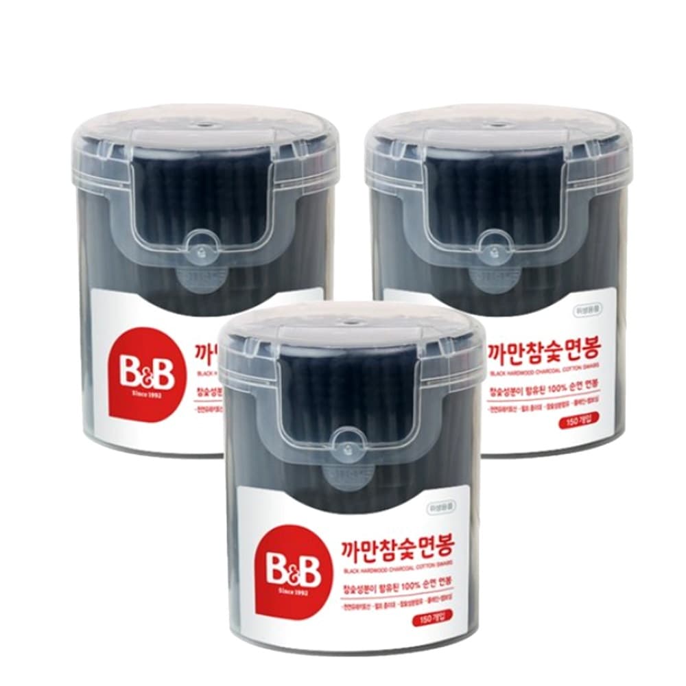 주식회사 제이앤피(J&P) 비앤비 까만참숯 면봉, 150개입, 3개