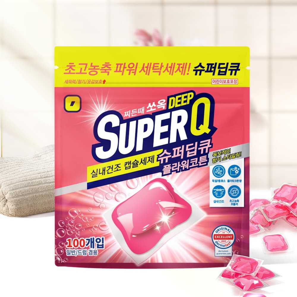 주식회사 엔제이(NJ Co.,Ltd.) 슈퍼딥큐 캡슐세제 플라워코튼향, 8g, 100개입, 1개