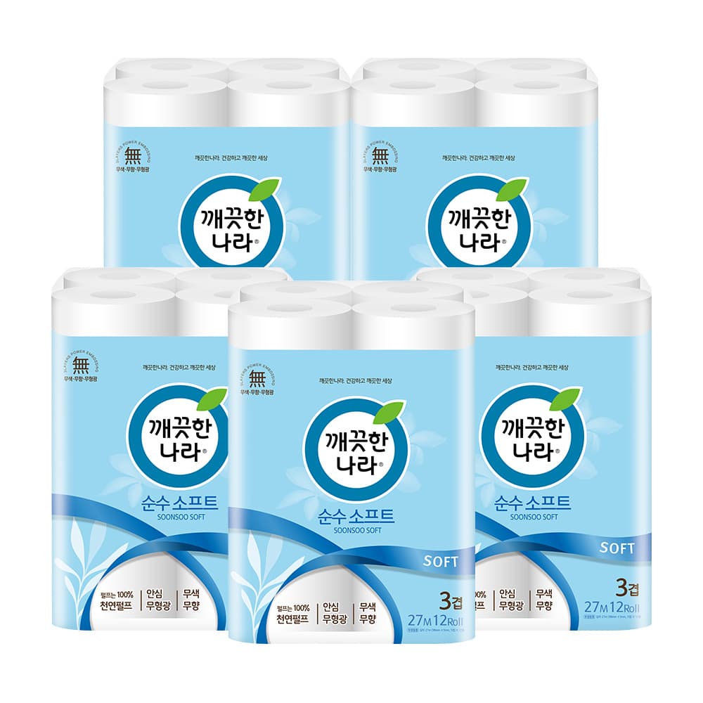 케이엘컴퍼니 주식회사 깨끗한나라 순수 소프트, 3겹, 27m, 12롤, 5팩