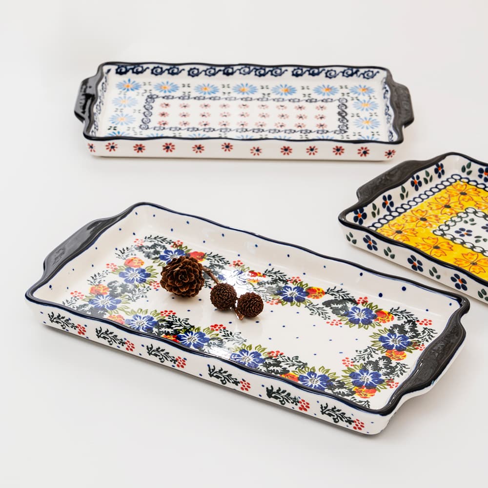 주식회사 메종 프라카 직사각 핸들접시, 플라워링, 26.1x14cm, 1개
