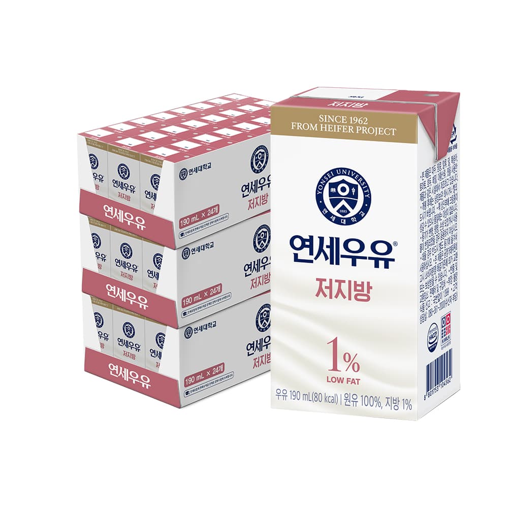 연세대학교 연세유업 연세유업 연세우유 저지방 우유, 190ml, 72개