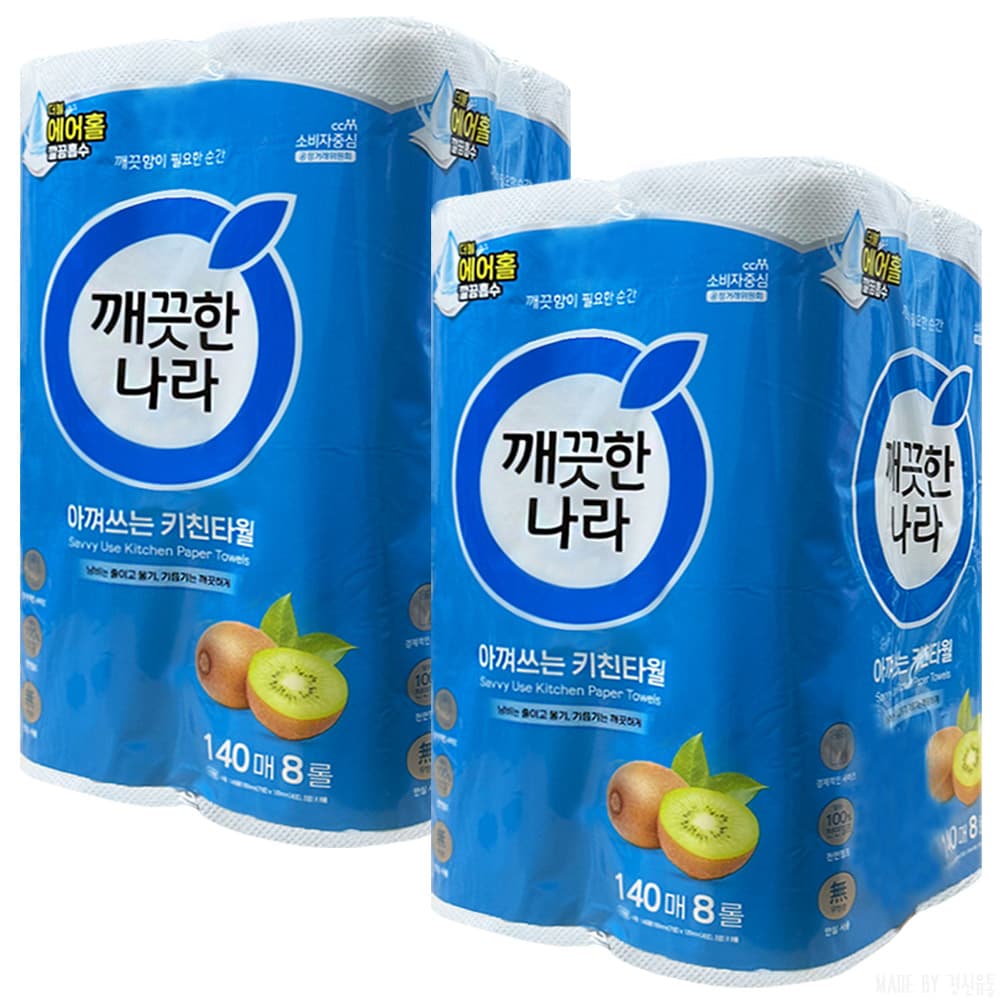 주식회사 경신유통 깨끗한나라 아껴쓰는 키친타월, 140매, 8롤, 2팩