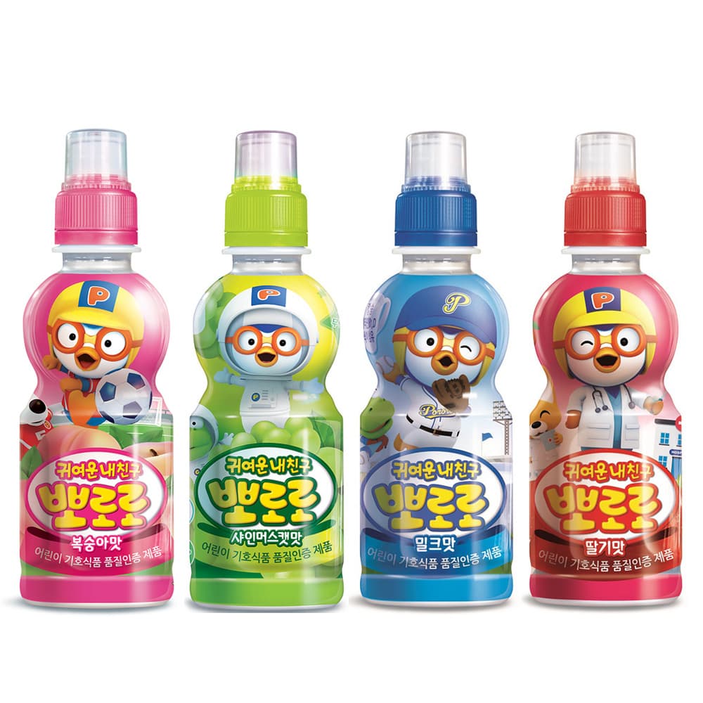 (주) 글로리마켓 팔도 뽀로로 음료수 밀크맛 딸기맛 복숭아맛 샤인머스캣, 235ml, 24개