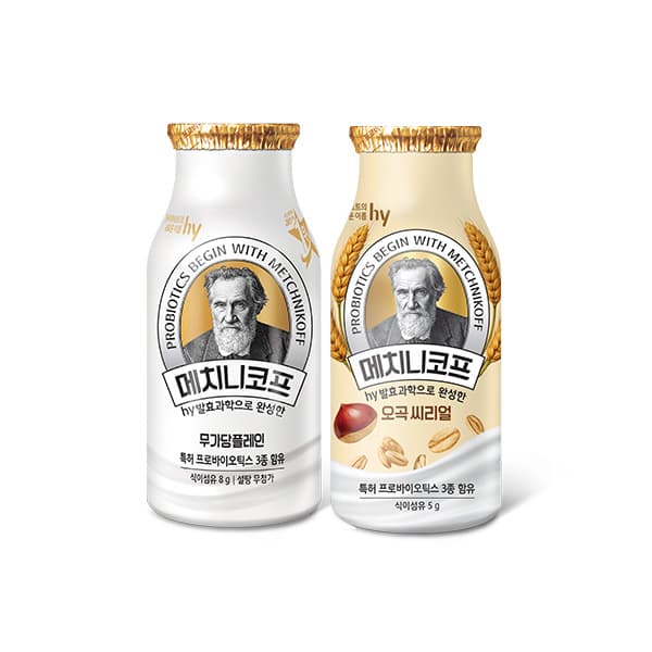 (주) hy 한국야쿠르트 메치니코프, 무가당 플레인 140ml 12개 + 오곡 씨리얼 140ml 12개, 24개