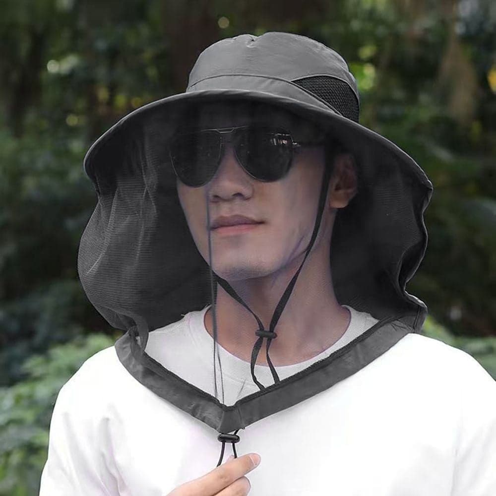 포뿔샵 햇빛가리개 방충모자, 그레이, one size