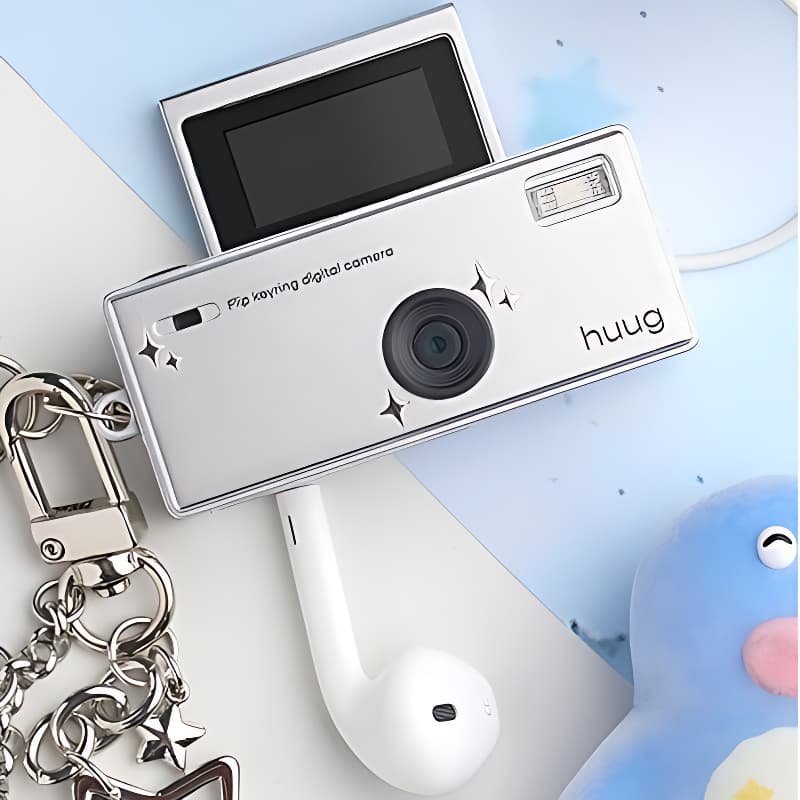 (주)에고이즘 휴그 플립 키링 디지털 카메라, SD카드 포함, 실버, 1개