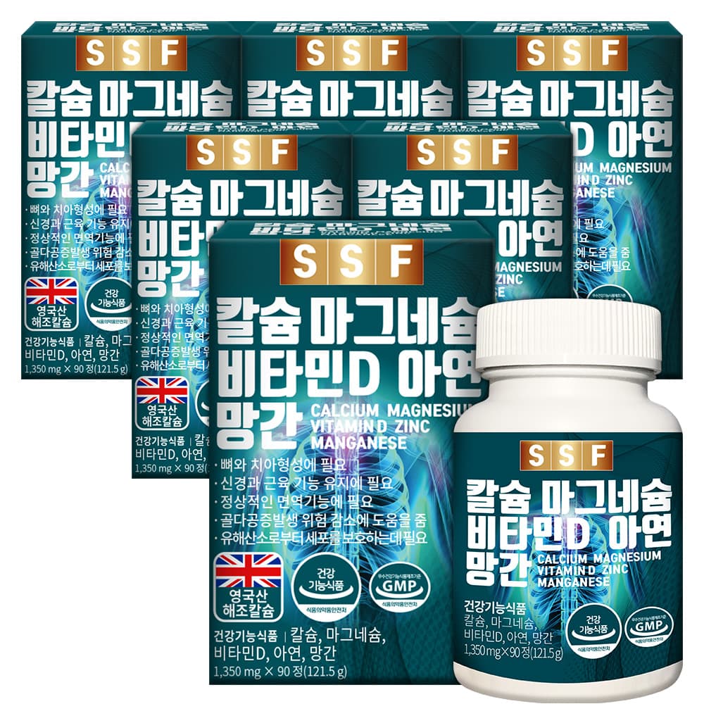 주식회사순수식품(SSF Soon Soo Food) 순수식품 칼슘 마그네슘 비타민D 아연 망간, 1350mg, 90정, 6박스