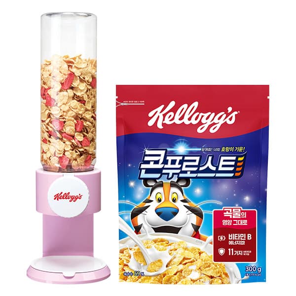 주식회사편한세상 켈로그 콘푸로스트, 300g, 1개 + 시리얼 디스펜서, 핑크, 1개