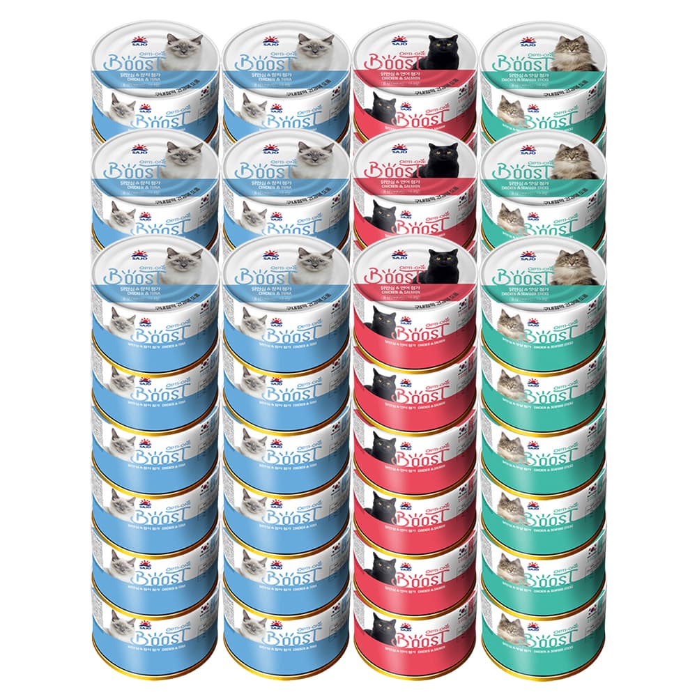 주식회사 조아 옵티원 부스트캣, 참치 36캔 + 연어 18캔 + 맛살 18캔, 160g, 72캔