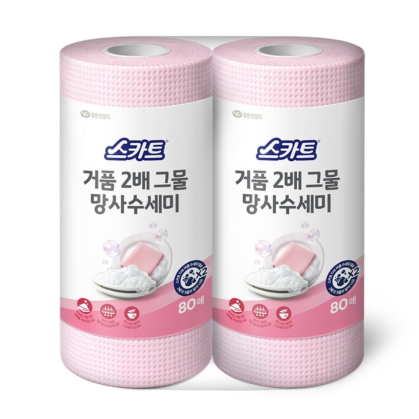 유한회사계룡유통 유한킴벌리 스카트 거품 2배 그물 망사 수세미, 80매, 2개입, 1팩