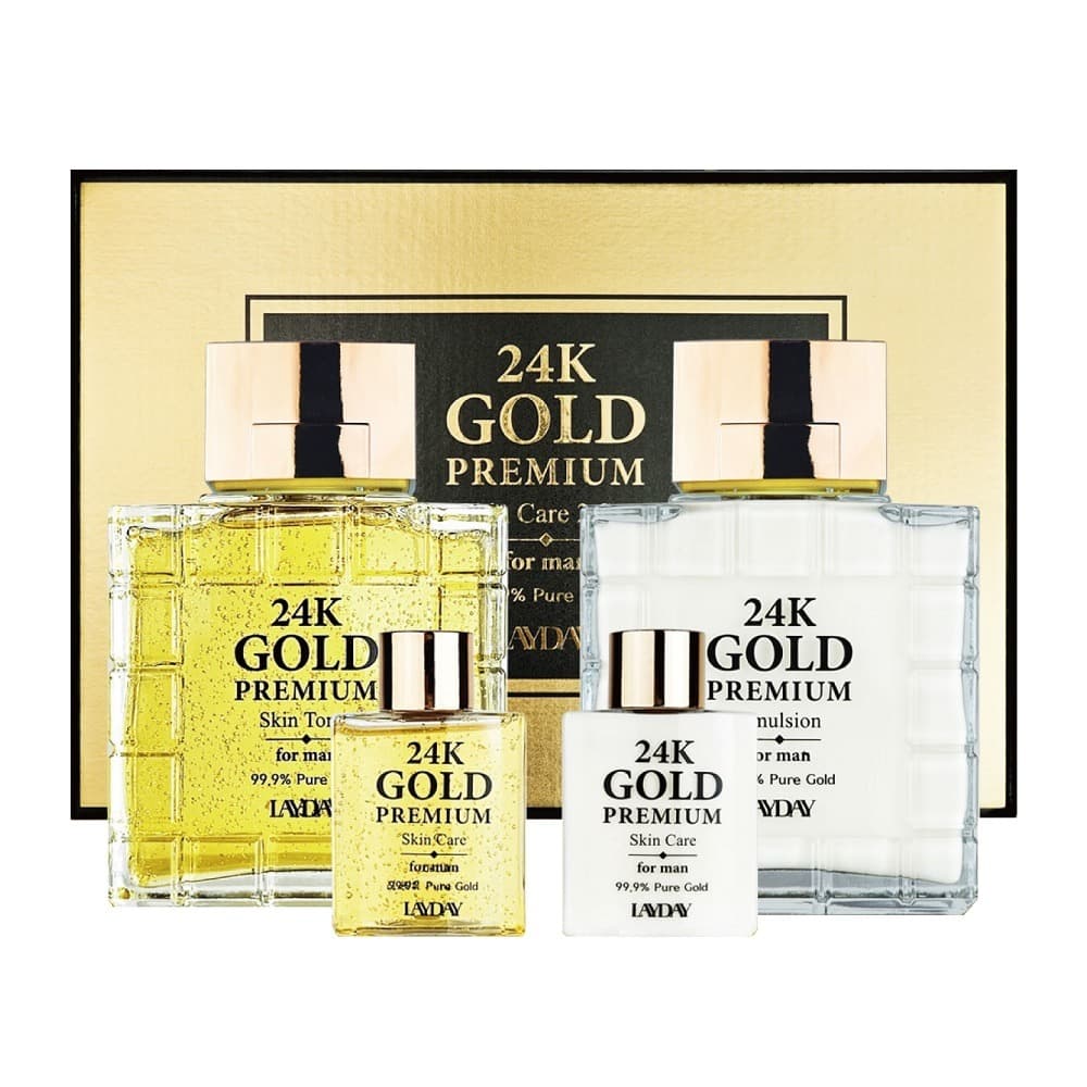 (주)에스제이케이 레이데이 24K 골드 프리미엄 남성 2종 세트, 에멀젼 포맨, 150ml, 1개 + 토너포맨, 150ml, 1개 + 에멀젼 포맨 여행용, 30ml, 1개 + 토너포맨 여행용, 30ml, 1개