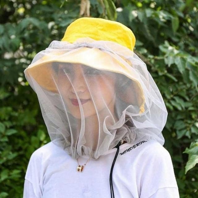 （주）한메소프트 얼굴 모기장 벌 모자, 베이지, 기본