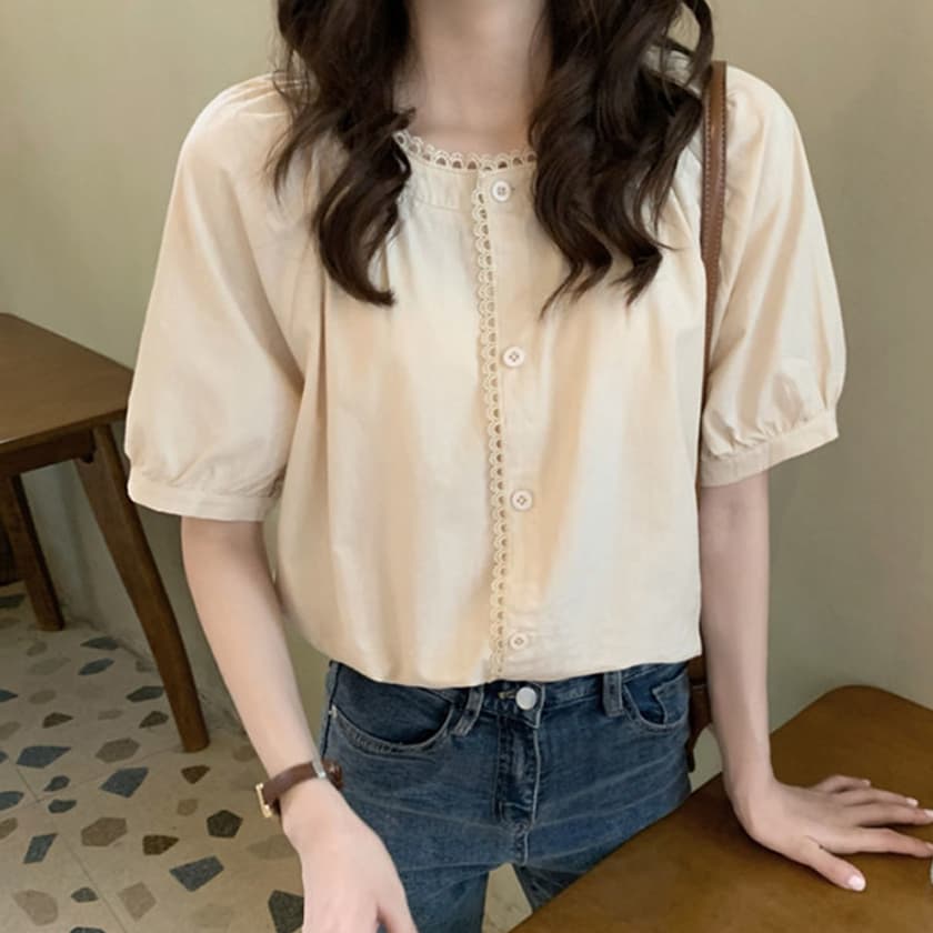 주식회사 위드기프트 하니 쿨링원단 레이스블라우스, 베이지, FREE, 1개