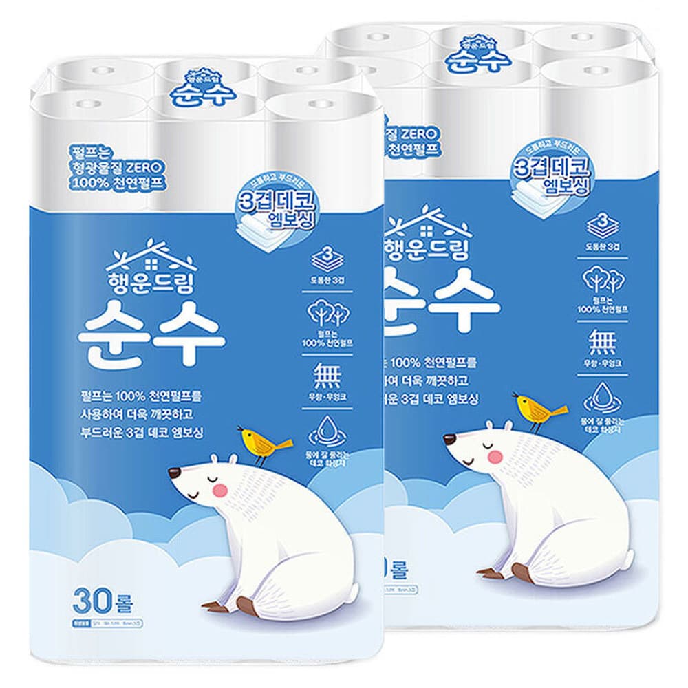 (주)쇼우몰 행운드림 순수 데코 화장지, 3겹, 18m, 30롤, 1개