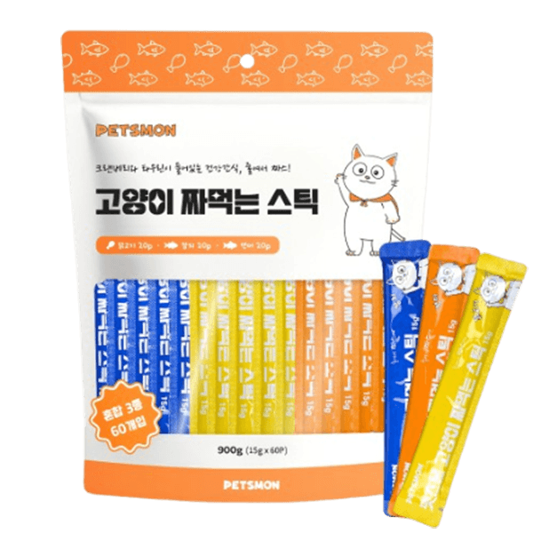 주식회사 펫츠몬 펫츠몬 고양이 짜먹는 스틱, 닭고기/참치/연어, 15g, 60개