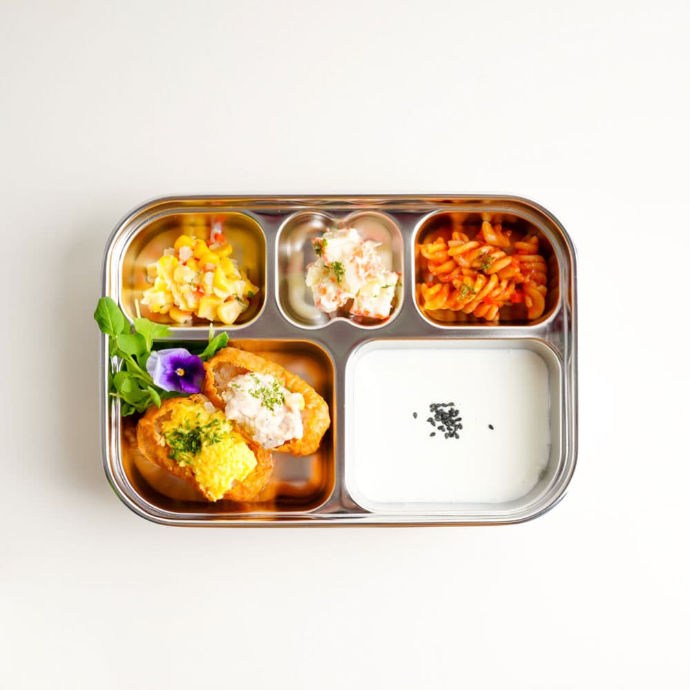 정광 올품락 직사각 5구 스텐 식판, 오렌지, 1개, 본품 1P, 뚜껑 1P