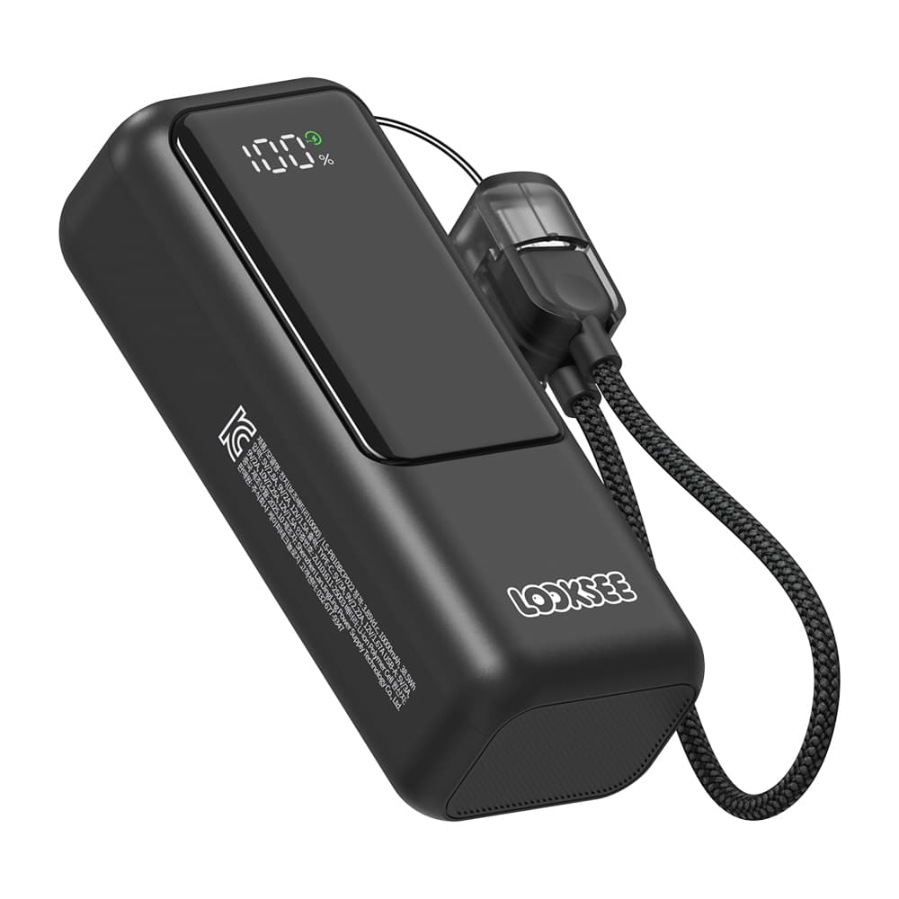 주식회사 케이피테크놀로지 룩씨 미니 그립 보조배터리 10000mAh, 블랙, 1개 + C타입 스트랩 케이블, 1개