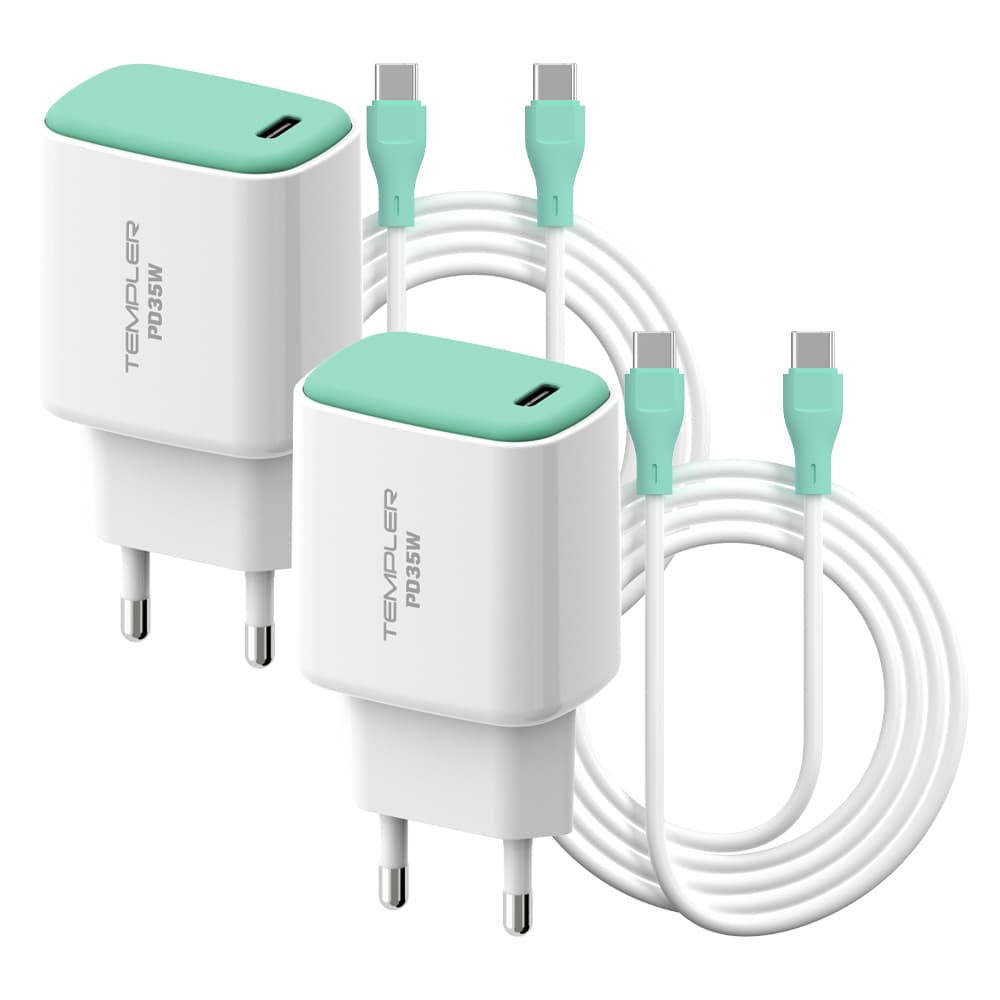 주식회사 오르카일렉트로닉스 템플러 35W 1포트 어댑터, 화이트 민트, 2개 + 45W CtoC 케이블, 2m, 2개