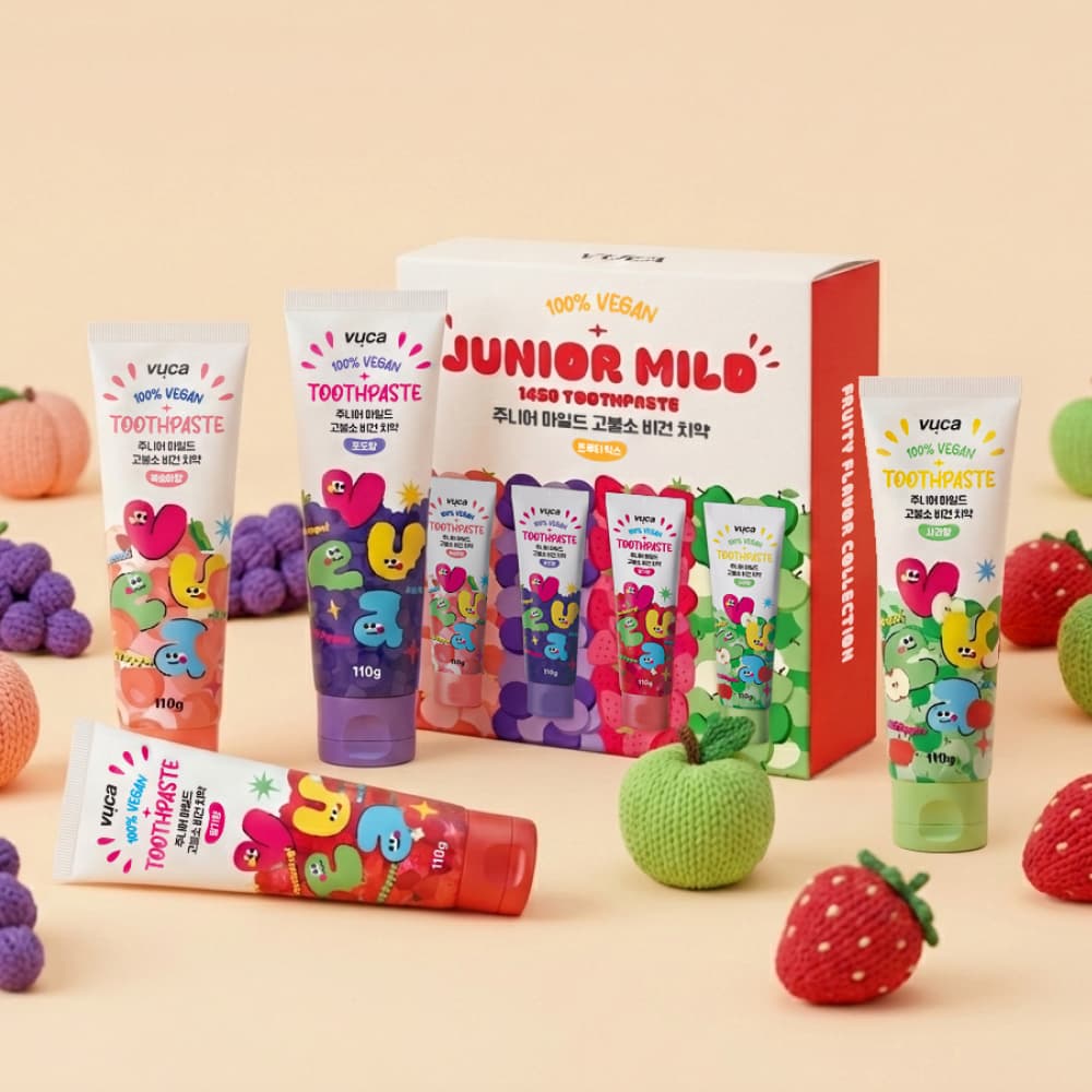 뷰카 뷰카 주니어 마일드 고불소 비건 치약, 프루티믹스, 110g, 4개입, 1박스