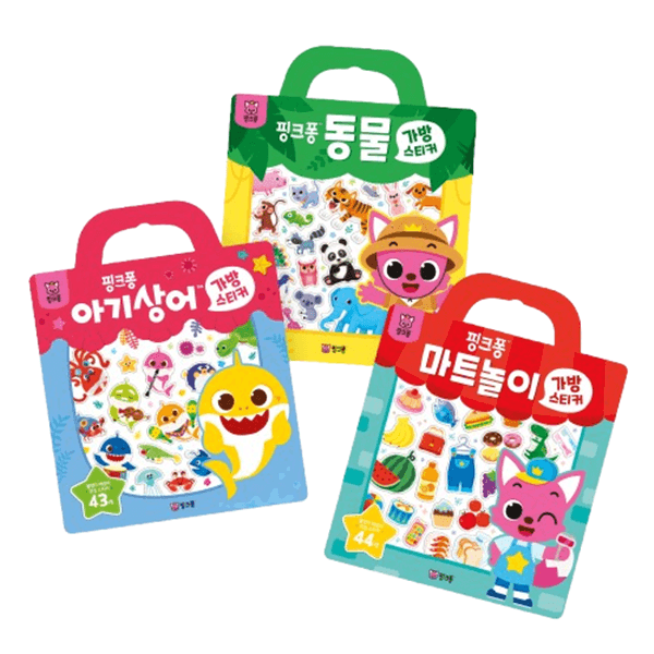 더핑크퐁컴퍼니 주식회사 핑크퐁 가방스티커, 아기상어, 1개 + 동물, 1개 + 마트놀이, 1개